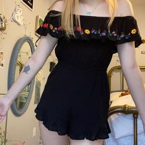 Black romper with embroidered flowers!